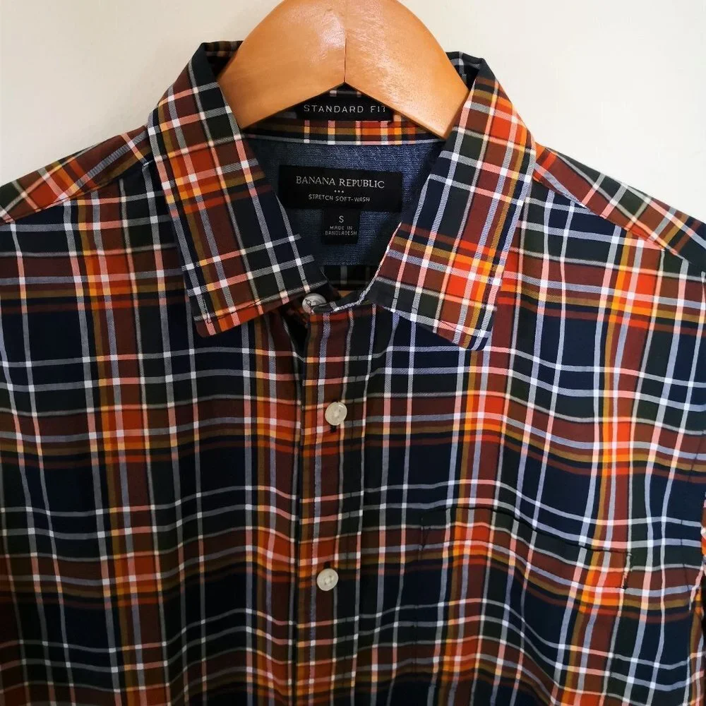 Banana Republic Men's Cotton Plaid Shirt Standard Fit Size S